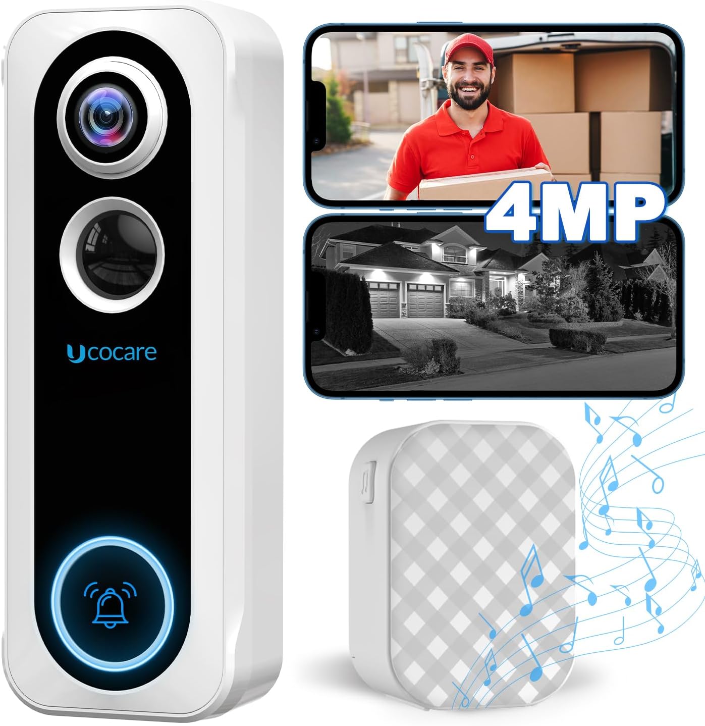 Sonnette vidéo sans fil, caméra de sonnette avec carillon (P1) – ucocare