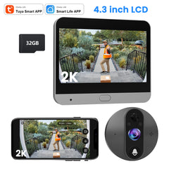 2K WiFi Digital Peephole Doorbell with 32G Memory Card