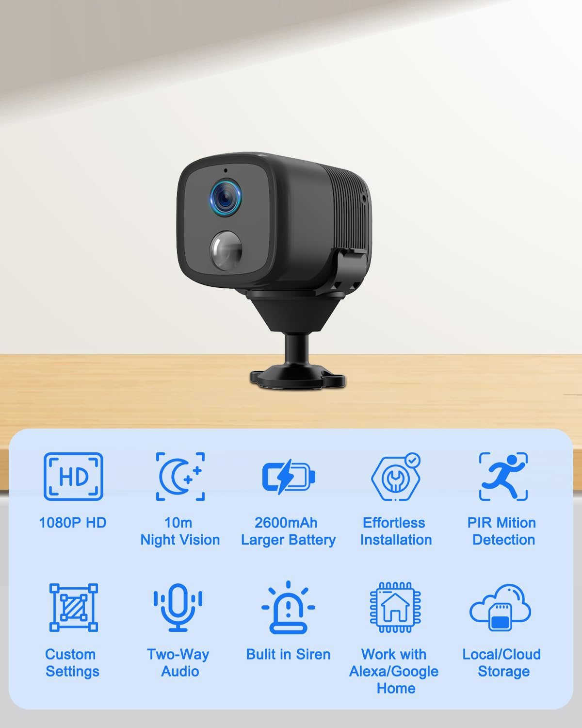 Spy Camera WiFi Mini Camera, UCOCARE Wireless Camera Surveillance Interieur, 2600mAh Battery Life, 2MP/1080P Wire-Free Portable, Smart Human Detection, 150° Wider Angle, 2-Way Talk, 10M Night Vision