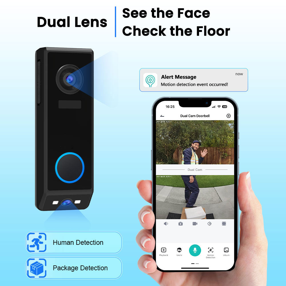 Dual-Lens Doorbell Camera Wireless With Chime P10