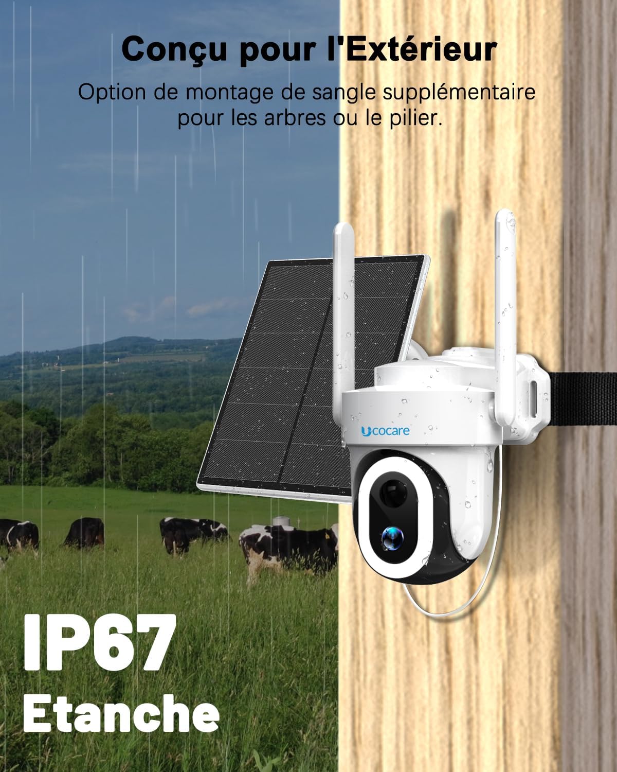 IP67 waterproof, solar powered security camera