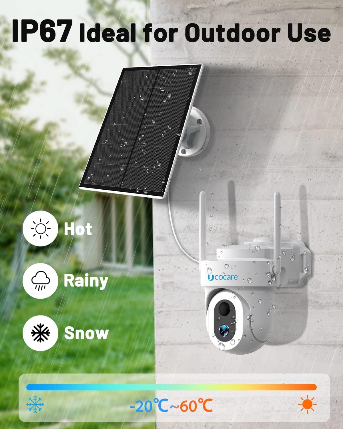 IP67 ideal for outdoor use, solar outdoor camera