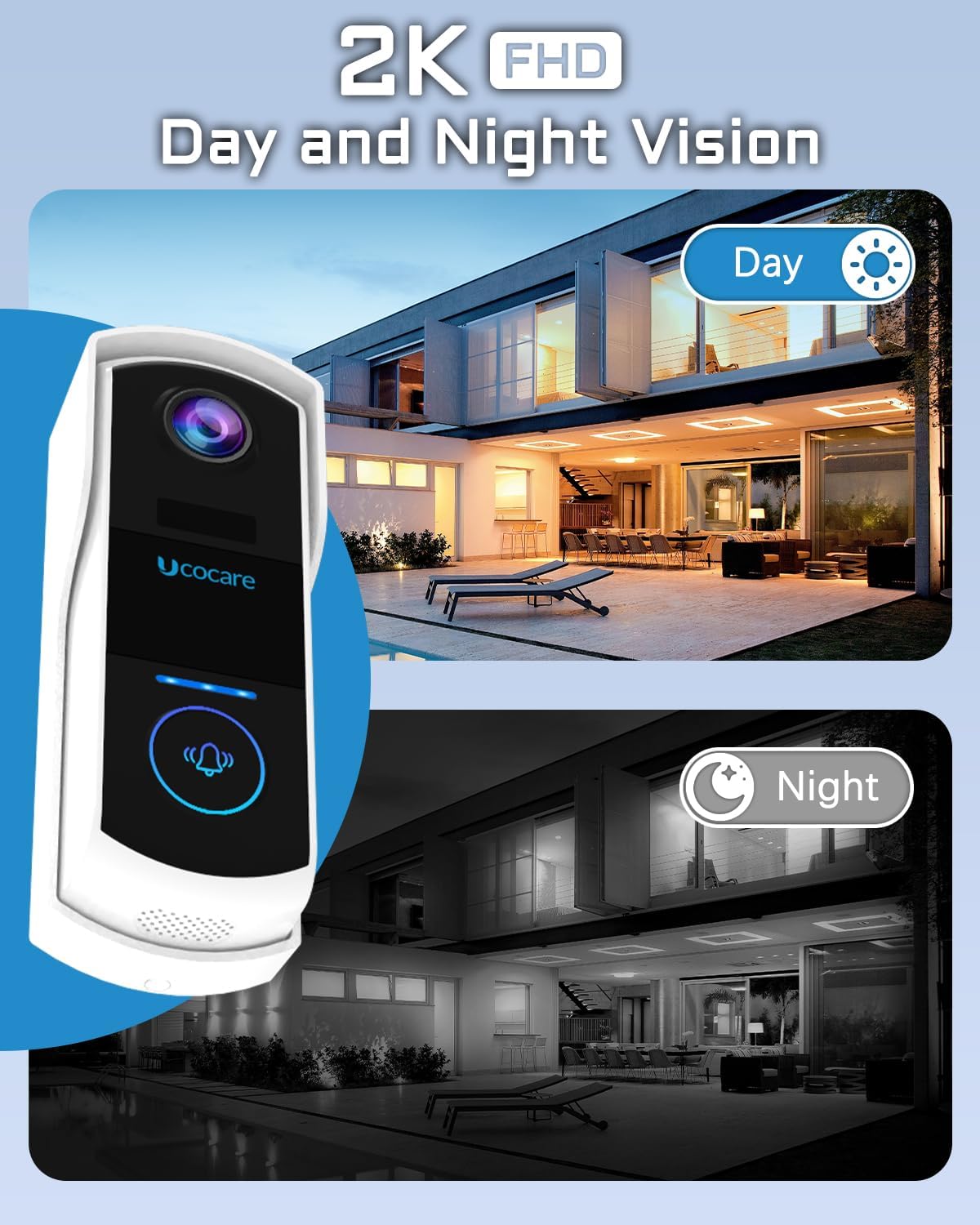 2K night vision ring video doorbell